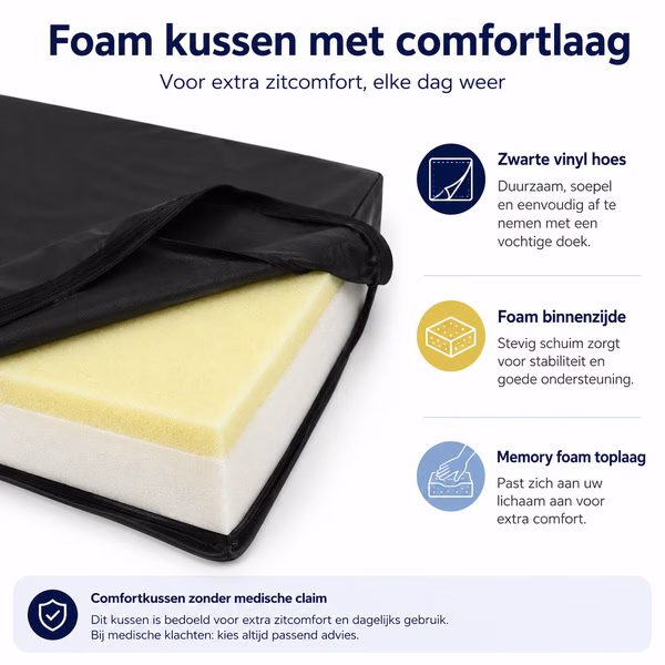 Aidapt 40 x 40 x 5 cm memory foam vinyl kussen - Afbeelding 3